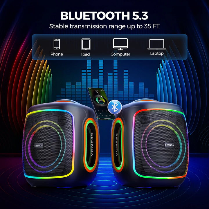 BLUETOOTH 5.3, Stable transmission range up to 35 FT
