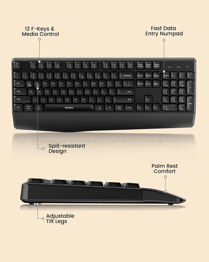 Keys and Functions of SEENDA COE200 | Bluetooth Keyboard and Mouse Combo