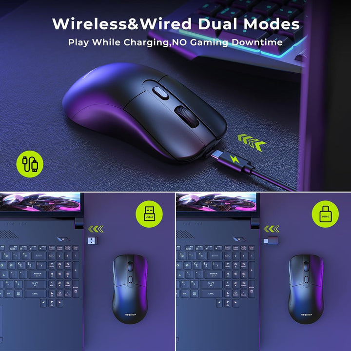 Wireless&Wired Dual ModesPlay While charging, No Gaming Downtime