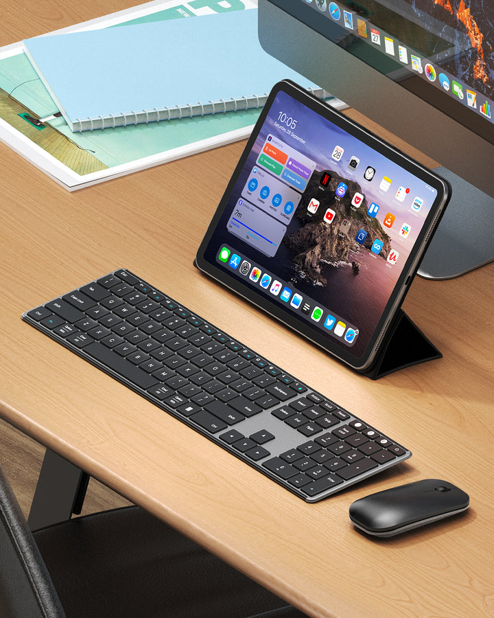 Workplace With SEENDA SKM64-3 | Wireless Bluetooth Keyboard and Mouse Combo